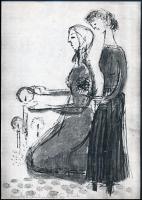 Szántó Piroska (1913-1998): Gyertyagyújtó asszonyok. Monotípia, papír, jelzett, 29.5×21 cm