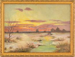 Mednyánszky jelzéssel: Téli naplemente. Olaj, karton, keretben, 24×32 cm