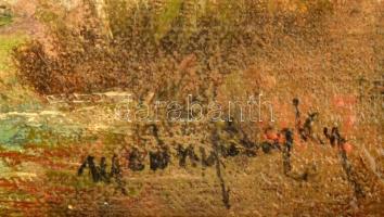 Mednyánszky jelzéssel: Téli naplemente. Olaj, karton, keretben, 24×32 cm