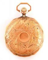 Női arany zsebóra. 14K arany, vésett tokkal, szép, működő állapotban, hibátlan számlappal. d: 30 mm,...