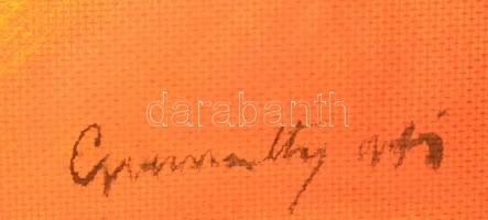 Gyarmathy jelzéssel: Kompozíció. Olaj, farost, foltos, 70×70 cm