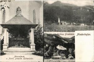 1906 Niederhofen (Stainach in Steiermark), Mausoleum a. fürstl. Familie Hohenlohe, Schloss Friedstein / mausoleum and castle (EK)