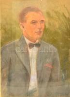 Kunffy jelzéssel: Férfi portré. pasztell, papír, szakadásokkal, üvegezett keretben, 70×50 cm