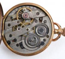 14 K arany, női zsebóra. Vésett tokkal, üveg nélkül, egy mutató lejár. Működő állapotban, óratartó d...