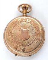 14 K arany, női zsebóra. Vésett tokkal, üveg nélkül, egy mutató lejár. Működő állapotban, óratartó d...