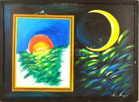 Róna jelzéssel: Hold és a Nap. Olaj, farost, keretben, 53×73 cm