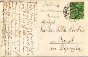 1914 Jablonec nad Nisou, Gablonz; Alter Markt / market, trams, Hotel Erlebach, shops of Carls Weiss ...