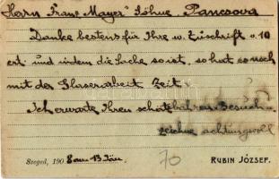 1908 Szeged, Rubin József asztalos és kárpitos üzletének reklámlapja. Margit utca 19. (EK)