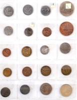 300db vegyes magyar és külföldi érmék piros éremtartó albumban, közte 1912. 1K Ag, 1950. 2Ft Cu-Ni, ...