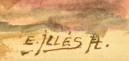 Illés jelzéssel: Hátsó udvar. Akvarell, papír, üvegezett keretben, 20×28 cm