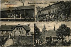 1914 Marklowice, Marklowitz; Schule, Kirche, Schloss Filitz, Jakob Perl Gasthaus / school, church, castle, restaurant and hotel