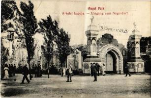 1925 Budapest XIV. Városliget, Angol Park, a kelet kapuja, Néger falu bejárata. Igazgató tulajdonos: Meihardt Fr. Curt (fa)