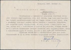 1947 Peyer Károly szociáldemokrata politikus gépelt, aláírt levele bérleti szerződés betartásáról