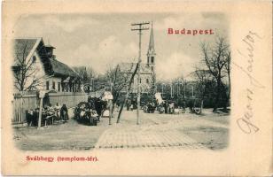 1899 Budapest XII. Svábhegy, Templom tér, piaci árusok (EK)