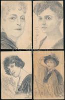 1918-1921 Híres színészek és színésznők aláírásai róluk készült, jelzett ceruzás portrékon: Blaha Lu...