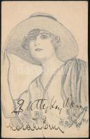 1918-1921 Híres színészek és színésznők aláírásai róluk készült, jelzett ceruzás portrékon: Blaha Lu...