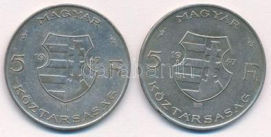 1947. 5Ft Ag "Kossuth" (2x) T:2,2- ph. Adamo F8.1