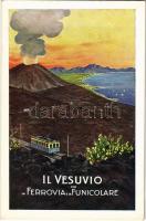 Vesuvio con la Ferrovia e la Funicolare / Mount Vesuvius with Railway and Funicular. Tourist advertisement