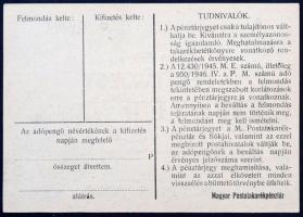 1946. 10.000AP nem kamatozó Pénztárjegy "Másra át nem ruházható" felülbélyegzéssel T:I
19...