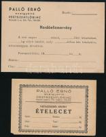 Palló Ernő Első Pestszentlőrinci Ecetgyárának szórólapjai, hordóelismervénye, kitöltetlen számlája, ...