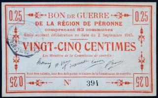 Franciaország / Péronne 1915. 25c Bon de Guerre T:II / France / Péronne 1915. 25 centimes Bon de Guerre C:XF