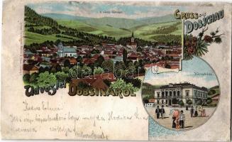 1899 Dobsina, Dobschau; látkép, Városháza / general view, town hall. Lithogr. Kunstanstalt Mehner & Maas No. 3676. Art Nouveau, floral, litho (r)