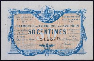 Franciaország / Aveyron 1917. 50c T:III- tűlyuk, szakadás / France / Aveyron 1917. 50 centimes C:VG pin hole, tear
