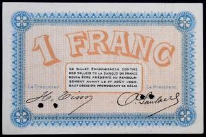 Franciaország / Besançon 1920. 1Fr lyukasztással érvénytelenítve T:II / France / Besançon 1920. 1 Franc cancelled with holes C:XF