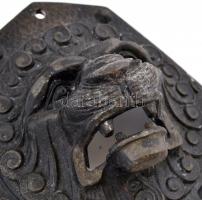 2 db oroszlánfejes kopogtató, önött spiáter, fogó nélkül, 16×13 cm (2×)