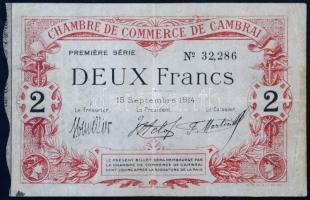 Franciaország / Cambrai 1914. 2Fr érvénytelenítve T:III / France / Cambrai 1914. 2 Franc cancelled C:F