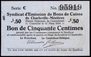 Franciaország / Charleville-Mézieres 1916. 50c T:III foltos / France / Charleville-Mézieres 1916. 50 Centimes C:F stained