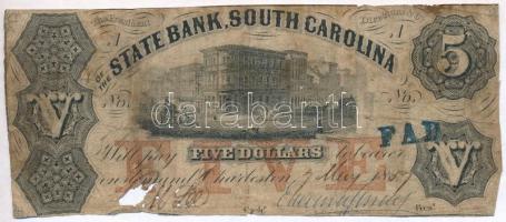 Amerikai Egyesült Államok / Dél-Karolina 1855. 5$ szélein vágott T:IV USA / South Carolina 1855. 5 Dollars cut on edges C:G