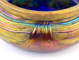 Szecessziós tálka réz rátéttel, jelzés nélkül, kopásnyomokkal, d:12 cm