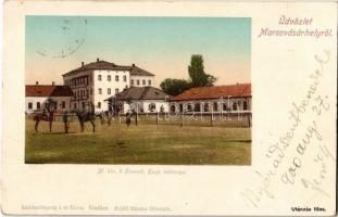 1900 Marosvásárhely, Targu Mures; M. kir. 9. honvéd huszárlaktanya. Raichardsperg J. és Társa kiadása. Hajdú Sándor felvétele / K.u.K. military hussar barracks