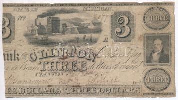 Amerikai Egyesült Államok / Michigan / Clinton Bank 1837. 3$ szélein vágott T:IV USA / Michigan / Clinton Bank 1837. 3 Dollars cut on edges C:G