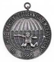 1988. III. Hüse Károly ejtőernyős emlékverseny / Honvéd Killián - Szolnok - FSE kétoldalas ezüstözött Br emlékérem füllel (~60mm) T:2 / Hungary 1988. III. Hüse Károly ejtőernyős emlékverseny / Honvéd Kilián - Szolnok - FSE two-sided silvered Br commemorative medal with ear (~60mm) C:XF
