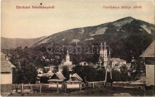 1912 Felsőbánya, Baia Sprie; látkép délről, templomok. Kiadja Dacsek Péter 684. / general view, churches (EK)