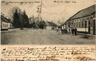 1908 Szolyva, Svalova, Svaliava, Szvaljava; Fő utca az uradalmi épületekkel, bor, sör és pálinka mérés / main street, manorial buildings, tavern (fl)