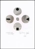 1978 Jankovszky György(1946-): Geometria tanulmány, feliratozva, aláírt, pecséttel jelzett montázs, kartonra ragasztva, 30×21 cm