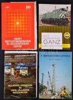 cca 1982-1997 Vegyes vasúttal kapcsolatos tétel, 4 db:   cca 1982 Villamos járművek és dízel-villamos mozdonyok. Bp., é.n., Ganz,(Globus-ny.)  1986 Ganz villamossági közlemények. 23. szám. Bp.,1986, OKISZ Labor-ny. Papírkötés.   1989 Vasúti biztosítóberendezési és automatizálási szemle. 1989. okt. 10. Szerk.: Flettner Gyula. Bp.,1989, MÁVTI-ny. Papírkötés.   1997 V. vasútvillamosítási konferencia. Pécs. 1997. okt. 7-9. Szerk.: Palatinszky János. Bp.,1997, KTE. Kiadói papírkötés. Megjelent 400 példányban.