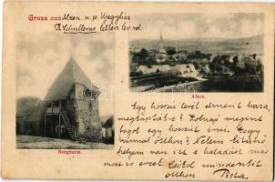 1900 Alcina, Alzen, Altina; Bergturm, Alzen / Evangélikus erődtemplom tornya, látkép / tower of the Lutheran fortified church, general view (fl)