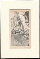 Kondor Béla (1931-1972): Hajóbaleset. Rézkarc, papír, utólagos jelzéssel, paszpartuban, 15×8 cm