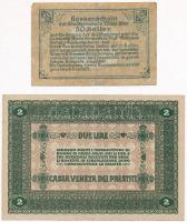 Vegyes: Olaszország / Velence / Osztrák-magyar megszállás 1918. 2L + Ausztria / Bécs 1920. 50h szüks...