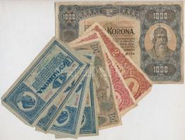 8db-os vegyes magyar korona bankjegy tétel, közte 1920. 1000K T:III,III-,IV