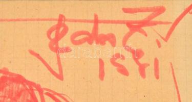 Szabó Zoltán, Angyalföldi (1929-2014): Család 1981. Filctoll, papír, jelzett, üvegezett keretben, 26...