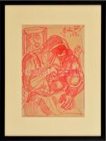 Szabó Zoltán, Angyalföldi (1929-2014): Család 1981. Filctoll, papír, jelzett, üvegezett keretben, 26...