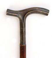 Ezüst nyelű jelzett sétapálca keményfából, h: 84,5 cm, fej: 7,5×1×1 cm