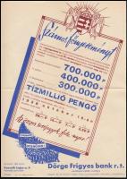 1938 Dörge Frigyes Bank Rt. osztálysorsjáték kiadványa, külön számozott szerencsesorsjeggyel, hajtogatva, szép állapotban