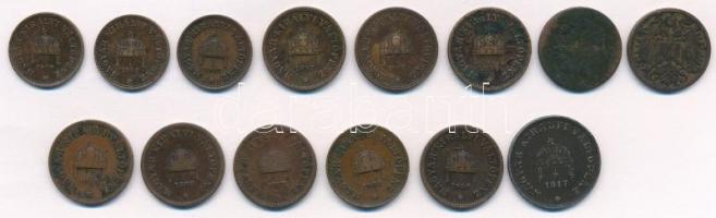 1862-1917. 14db-os vegyes magyar és osztrák heller, fillér és krajcár tétel T:2-3