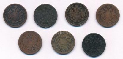 1858-1878. 7db-os vegyes magyar és osztrák 1 krajcáros tétel T:2-,3
